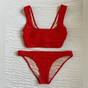Bright Red Two Piece Swimming Suit (M) -thick straps, removable pads (included)